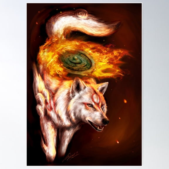 Okami Wolf Realistic Style Poster Wall Art, Modern Wall Decor For Living Room Bedroom, 8x12 UNFRAMED