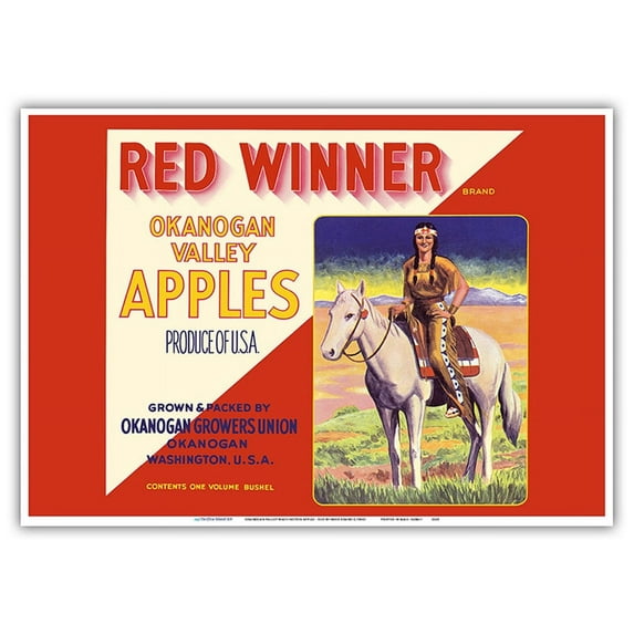 Okanogan Valley Washington Apples - Red Winner Brand - Vintage Fruit Crate Label c.1940s - Master Art Print 10in x 14in