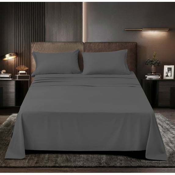 Okao Double Brushed %100 Microfiber Sheets Set - Deep Pockets - Hypoallergenic - Fade, Wrinkle, Stain Resistant, Soft, Luxury, Microfiber Sheets Set - 4 Pieces, California King, Gray