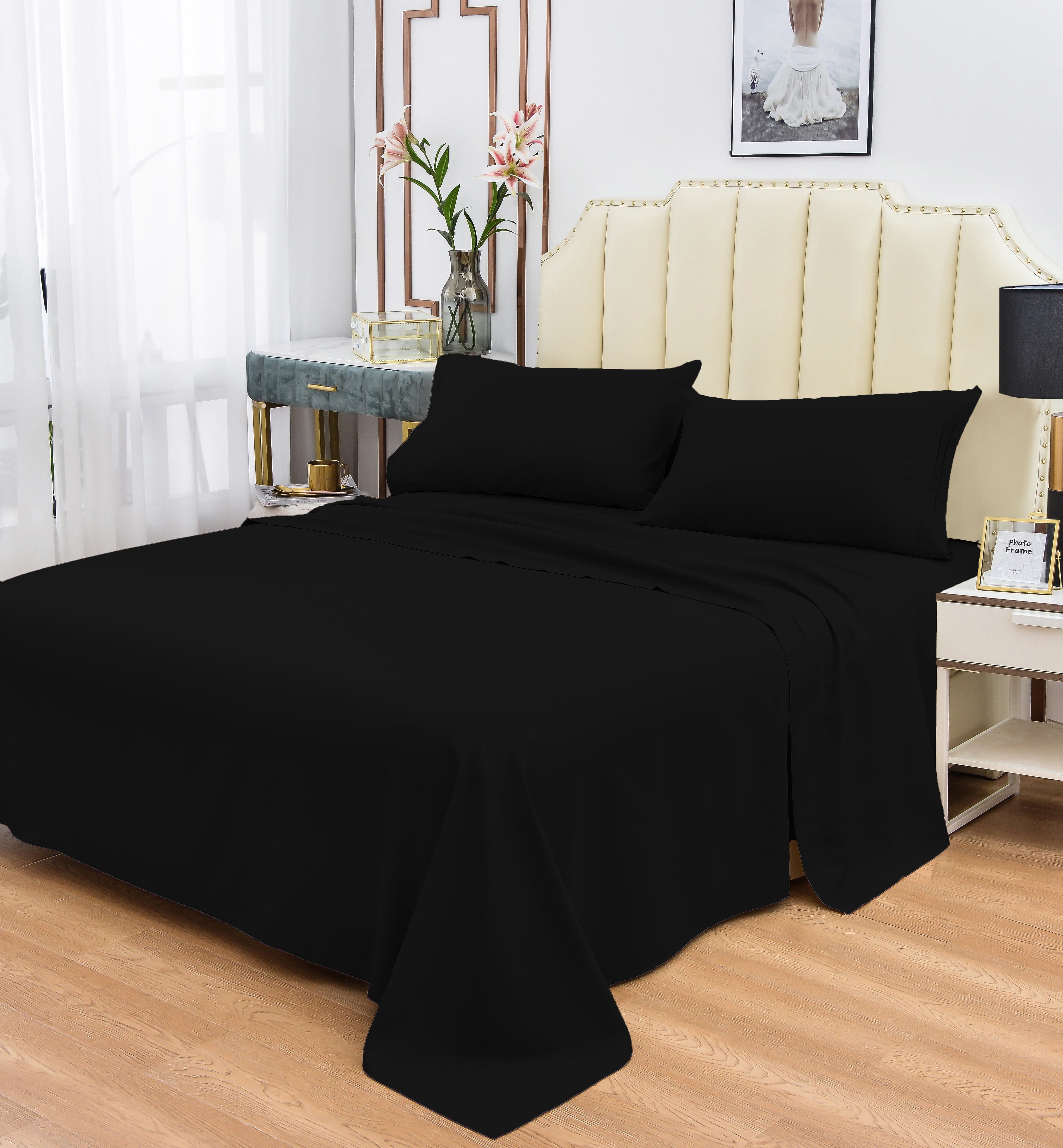 Okao Wholesale Rayon Made from Bamboo Sheet Set - Wrinkle Free -Softer than Cotton- Deep Pockets - 3 Piece - 1 Fitted Sheet, 1 Flat, 1 Pillowcases Twin XL, Black