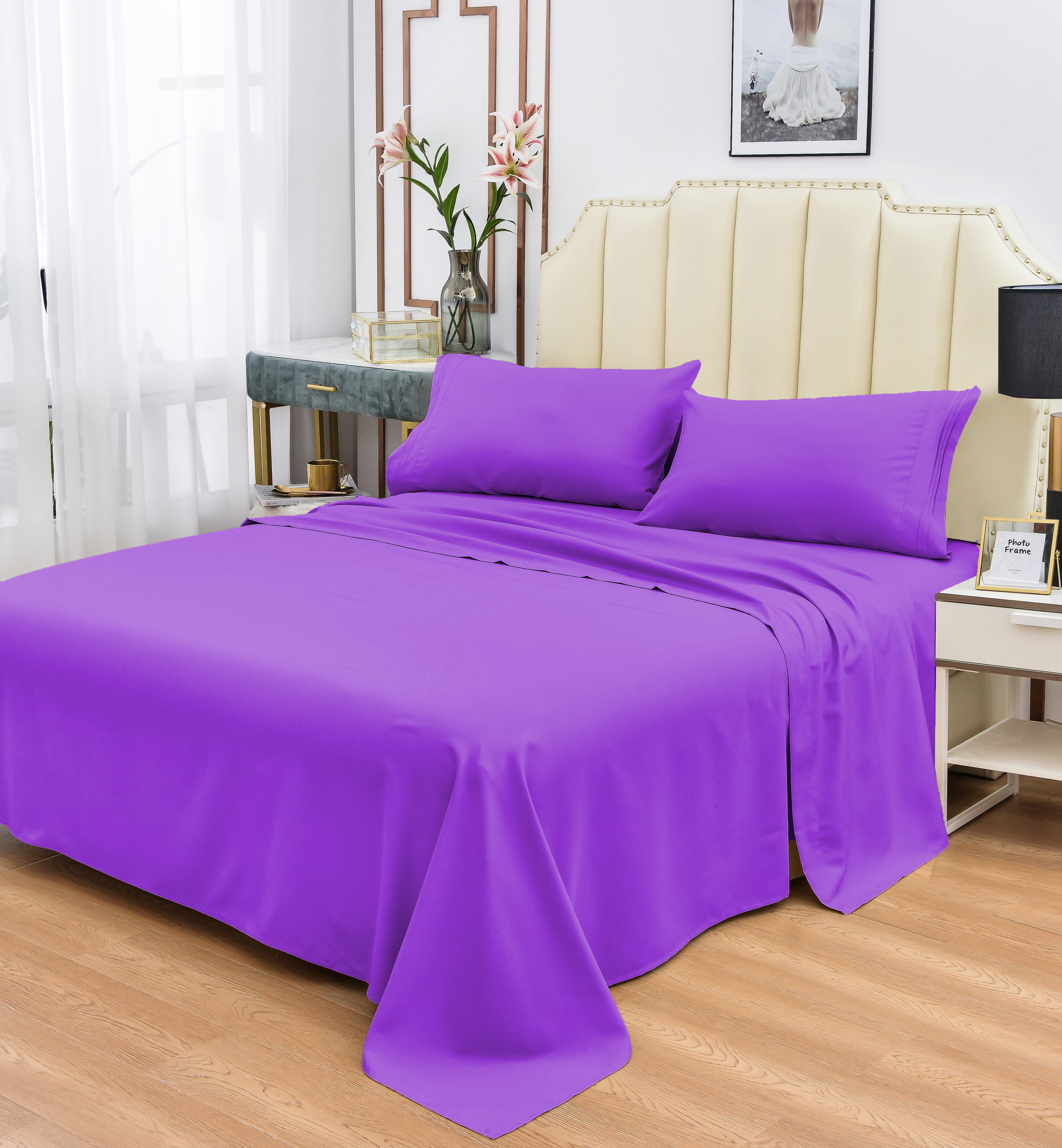 Okao Wholesale Rayon Made from Bamboo Sheet Set - Wrinkle Free -Softer than Cotton- Deep Pockets - 3 Piece - 1 Fitted Sheet, 1 Flat, 1 Pillowcases Twin XL, Violet