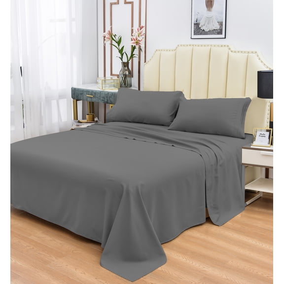 Okao Wholesale Rayon Made from Bamboo Sheet Set - Wrinkle Free -Softer than Cotton- Deep Pockets - 4 Piece - 1 Fitted Sheet, 1 Flat, 2 Pillowcases King, Gray