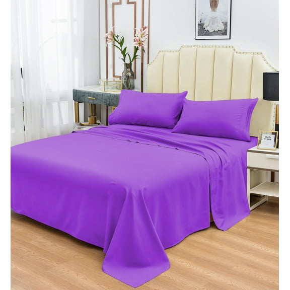 Okao Wholesale Rayon Made from Bamboo Sheet Set - Wrinkle Free -Softer than Cotton- Deep Pockets - 4 Piece - 1 Fitted Sheet, 1 Flat, 2 Pillowcases California King, Violet