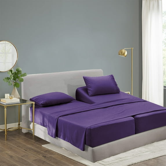 Okao Wholesale Rayon Made from Bamboo Sheet Set - Wrinkle Free -Softer than Cotton- Deep Pockets - 5 Piece - 2 Fitted Sheet, 1 Flat, 2 Pillowcases Split King, Purple