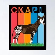 Okapi Retro Striped Wildlife Illustration Poster, Poster Home Decor, Poster Only