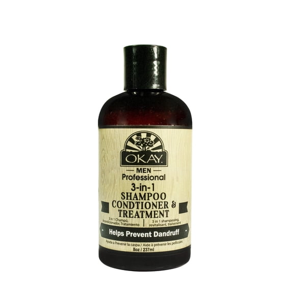 OKAY 3-in-1 Shampoo, Conditioner & Treatment for Men – Cleanses, Conditions & Helps Eliminate Dandruff & Dry Scalp, Sulfate/Silicone/Paraben-Free, All Hair Types, 8 oz / 237 ml