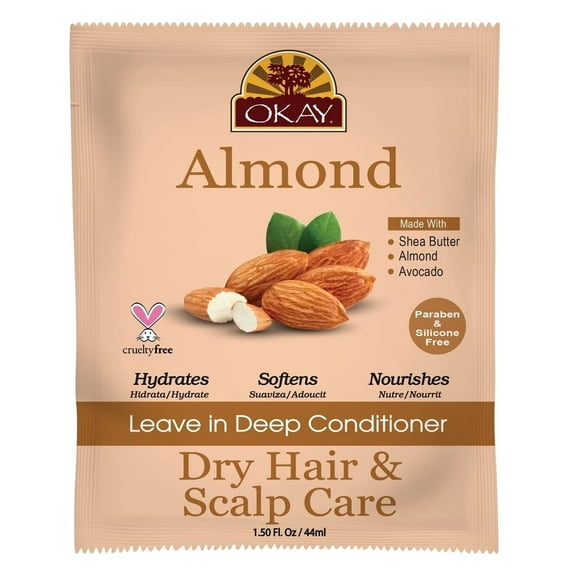 Okay Almond Leave-In Deep Conditioner Pack, Dry Hair & Scalp, 1.5 Oz, 3 Pack