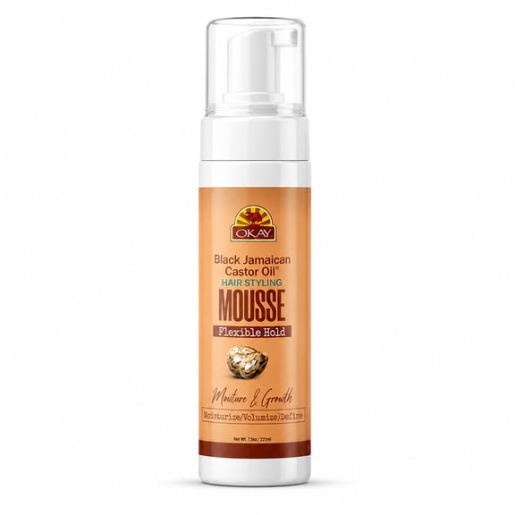 OKAY Black Jamaican Castor Oil Hair Styling Mousse, Flexible Hold Curl Defining Styling Foam, Frizz Control & Volume, Sulfate Silicone Paraben Free, For All Hair Types, 8 oz