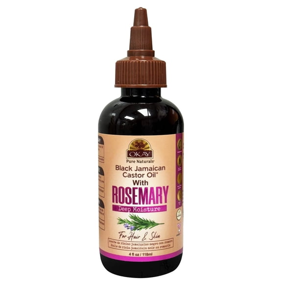 OKAY Black Jamaican Castor Oil with Rosemary Oil  Scalp & Hair Growth Treatment, Helps Reduce Shedding & Graying, Balances Oily Hair & Stimulates Follicles, All Hair & Skin Types, 4 oz / 118 ml