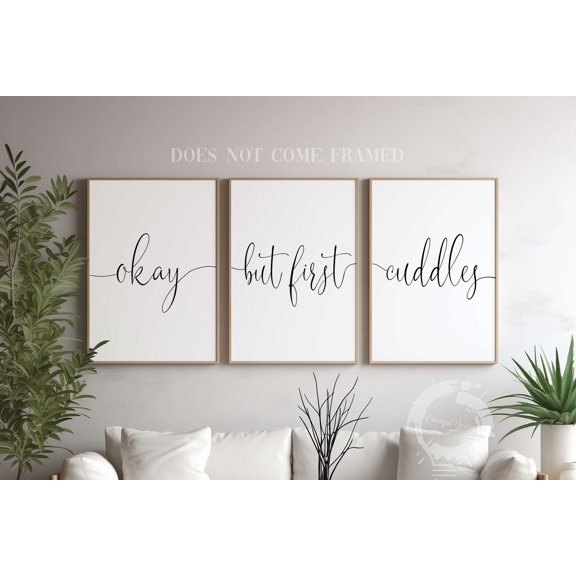 Okay But First Cuddles Romantic Quote Poster Prints Wall Decor Set 3