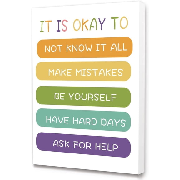 It Is Okay Canvas Framed Wall Art,Affirmation Inspirational Quotes Wall Art Canvas Ready to Hang for Kids Teens Class Room/Nursery/Home/Bedroom Decor,12" x 15"