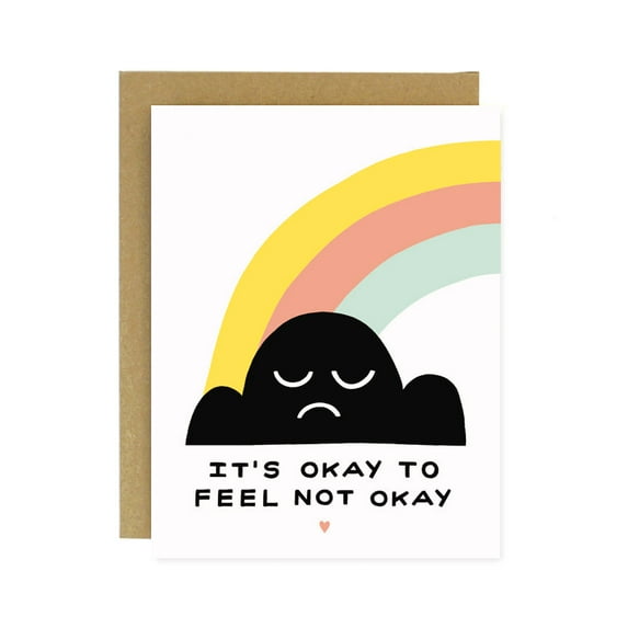It's Okay to Feel Not Okay Greeting Card – Cute Black Cloud with Rainbow Design – Blank Inside for Personal Messages – Perfect for Encouragement and Emotional Support