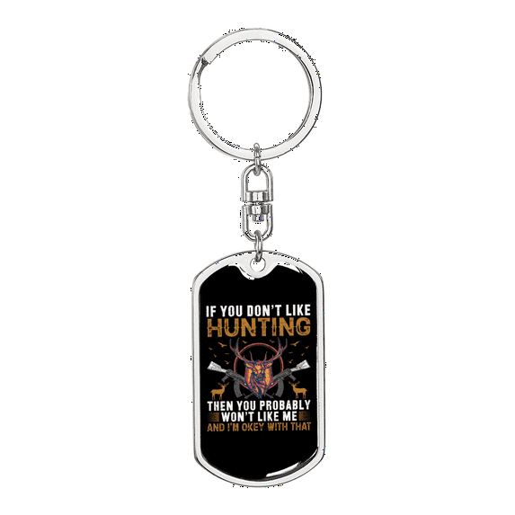 Okay Hunter'S Keychain Stainless Steel or 18k Gold Dog Tag Keyring