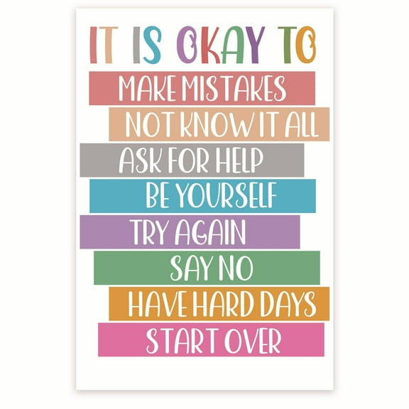 It Is Okay To Poster - Reminder We Are Human Poster - Mental Health - Therapy Therapist Office Counselor - 12 x 18 Inch Poster - Unframed - Premium 100lb Gloss - Made In USA - BMCP0142