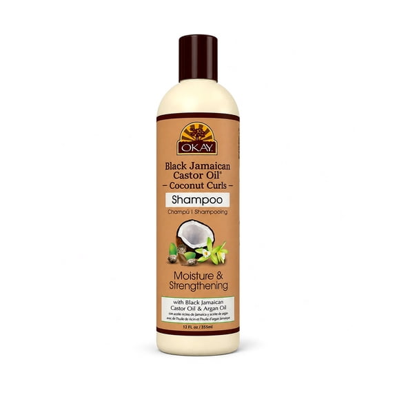 OKAY Black Jamaican Castor Oil Coconut Curls Shampoo 12 oz – Sulfate-Silicone-Paraben Free Curl Moisturizing Cleanser for Strength, Growth & Definition