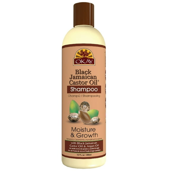 Okay Pure Naturals Black Jamaican Castor Oil Moisture Hair Growth Shampoo w/ Argan Oil, Nourishing Hair Care Formula, 12 oz