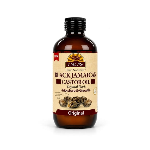 OKAY Black Jamaican Castor Oil Original Dark, Hair & Skin Restoring Oil — Promotes Healthy Hair Growth & Elasticity, Silicone-Paraben-Free, Suitable for All Hair & Skin Types, 4 oz