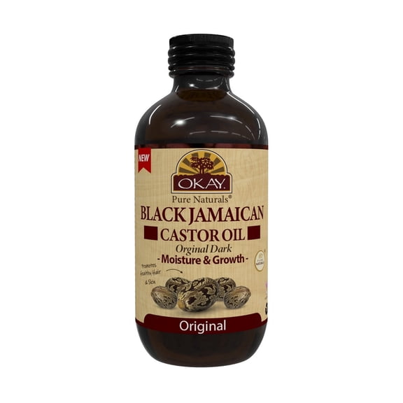 OKAY Black Jamaican Castor Oil Original Dark, Hair & Skin Restoring Oil — Promotes Healthy Hair Growth & Elasticity, Silicone-Paraben-Free, Suitable for All Hair & Skin Types, 4 oz