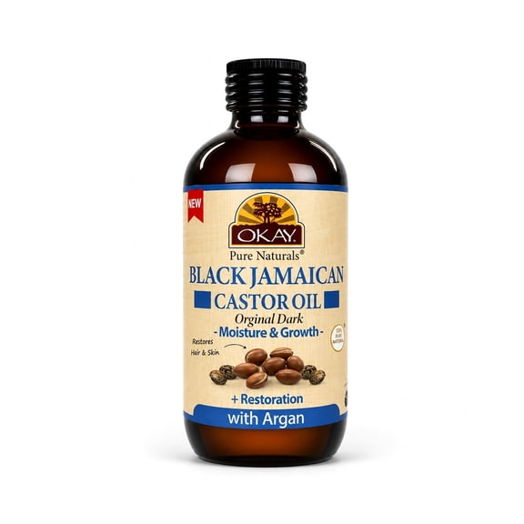 OKAY Pure Naturals Black Jamaican Castor Oil with Argan Oil – Hair & Skin Restoring Growth Oil, Enhances Elasticity & Stimulates Follicles, Silicone & Paraben-Free, All Hair & Skin Types, 4 oz / 118