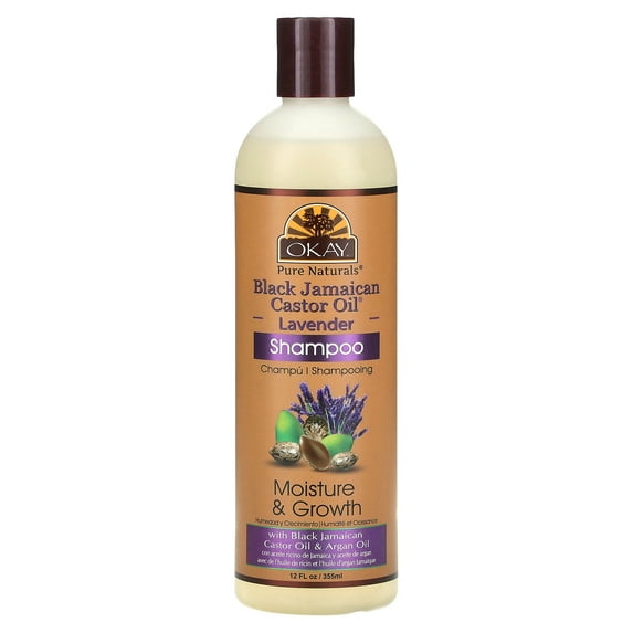 OKAY Black Jamaican Castor Oil & Lavender Shampoo, Hair Growth & Scalp Care, Moisturizing & Strengthening Sulfate-Free Shampoo, For All Hair Types, Paraben & Silicone Free, 12 oz