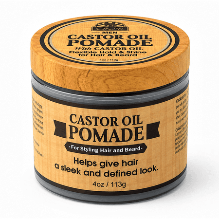 OKAY Men Castor Oil Beard & Hair Pomade, All-Day Hold Styling Pomade for Beard & Hair, Adds Shine & Definition, Silicone & Paraben Free, For All Hair Types, 4 oz