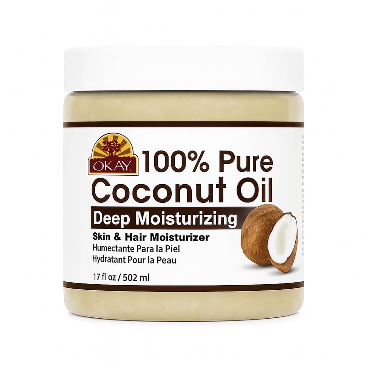 Okay Pure Naturals Pure Coconut Oil for Hair and Skin, Nourishing Hair Conditioner & Skin Moisturizer, 17 fl oz