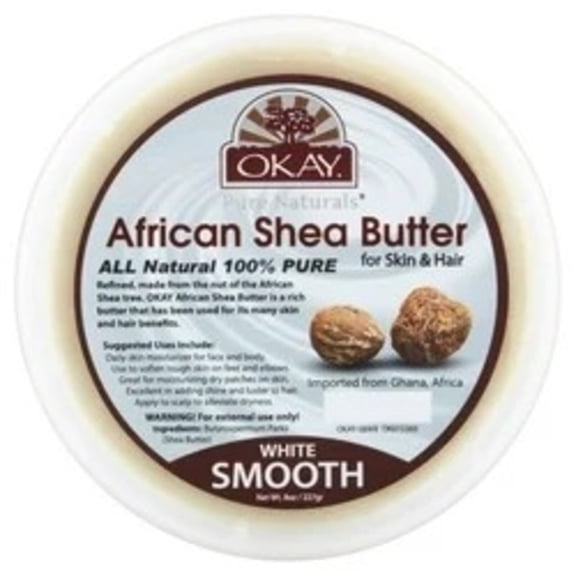 OKAY 100% Pure African Shea Butter White Smooth Moisturizer for Skin & Hair, Deep Hydration for Dry Skin, Natural Body Butter & Scalp Conditioner, 7.5 oz