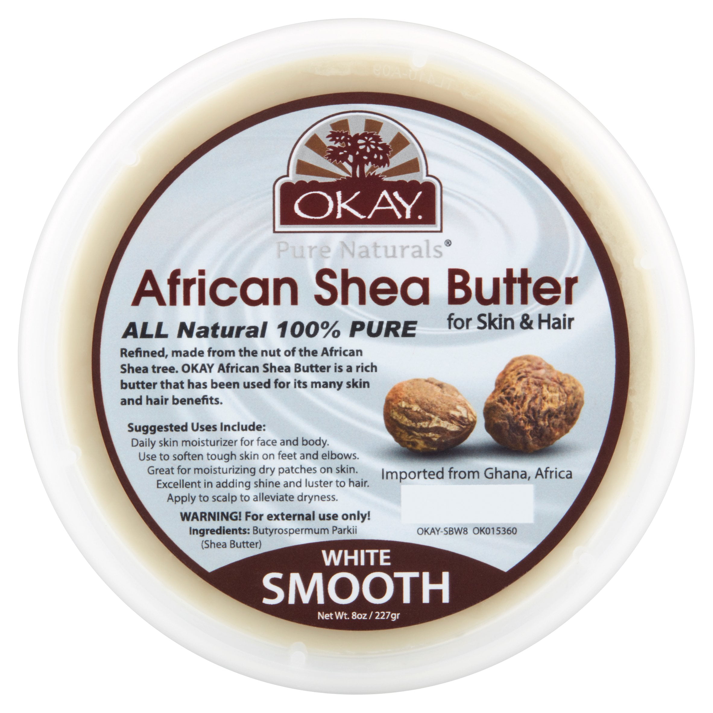 Okay Pure Naturals Shea Body Butter Jar for Dry Skin 100% Natural African Shea Butter, White 7.5 oz
