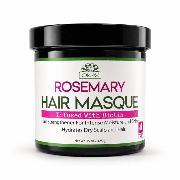 OKAY Rosemary Hair Masque with Biotin 15 oz – Deep Conditioning Hair Mask for Strength, Repair, Moisture & Frizz Control