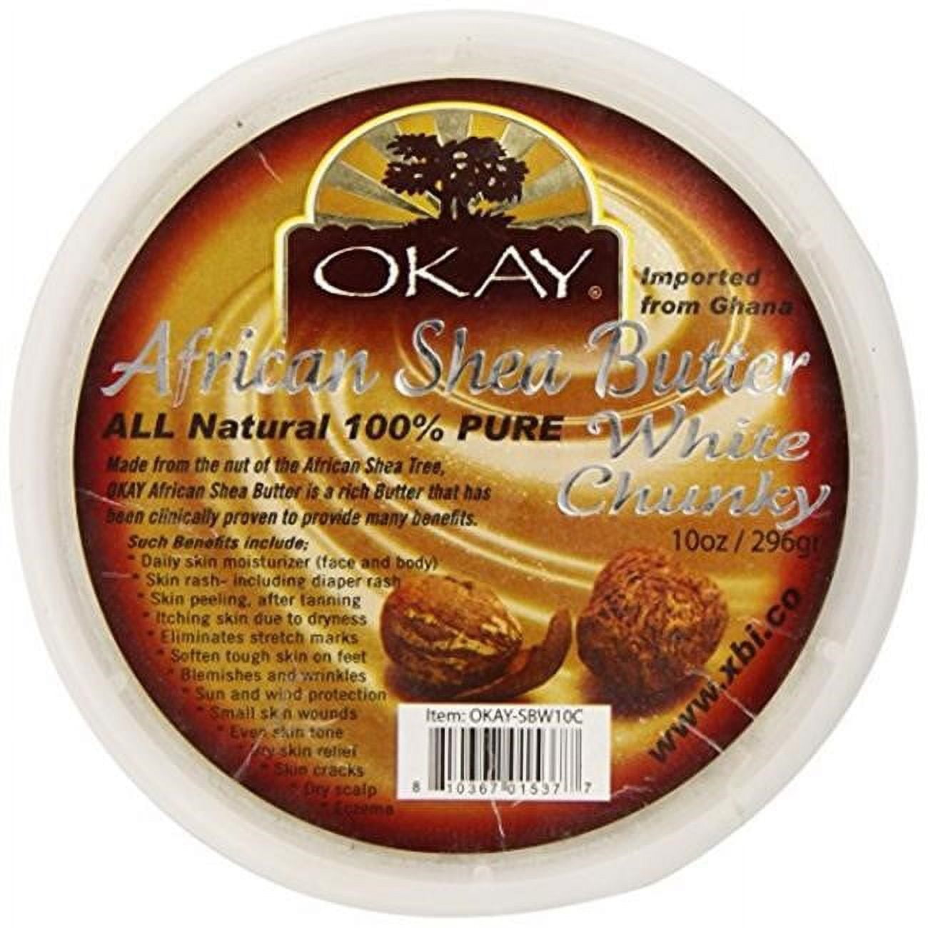OKAY Pure Naturals African Shea Body Butter Jar Chunks White - 10oz for Deep Moisturization and Smooth Skin