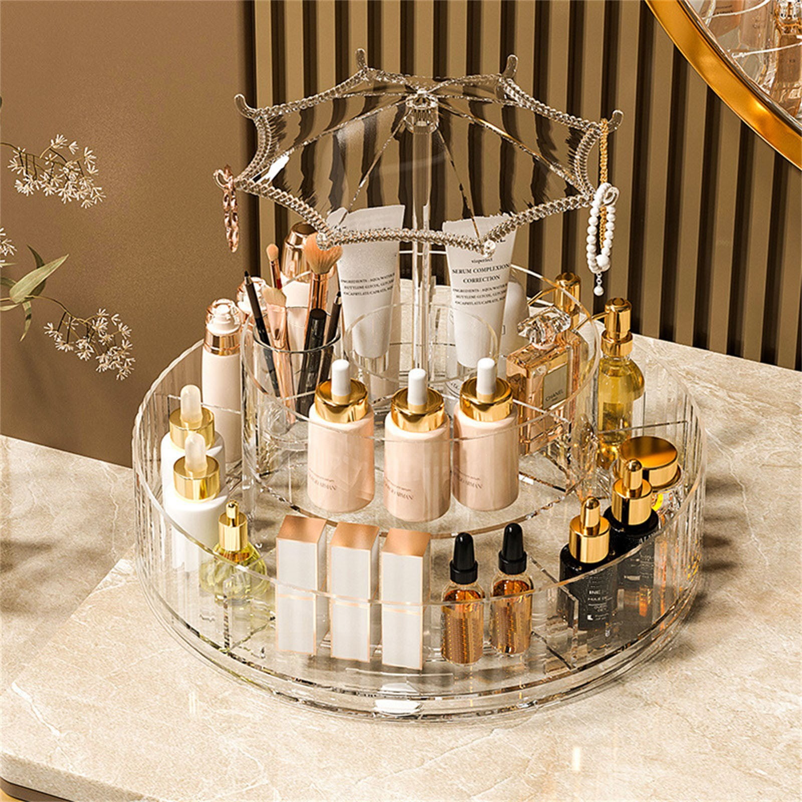 Okaydehi Home Textile Storage 2 Tier Turntable Makeup Organizer Clear ...