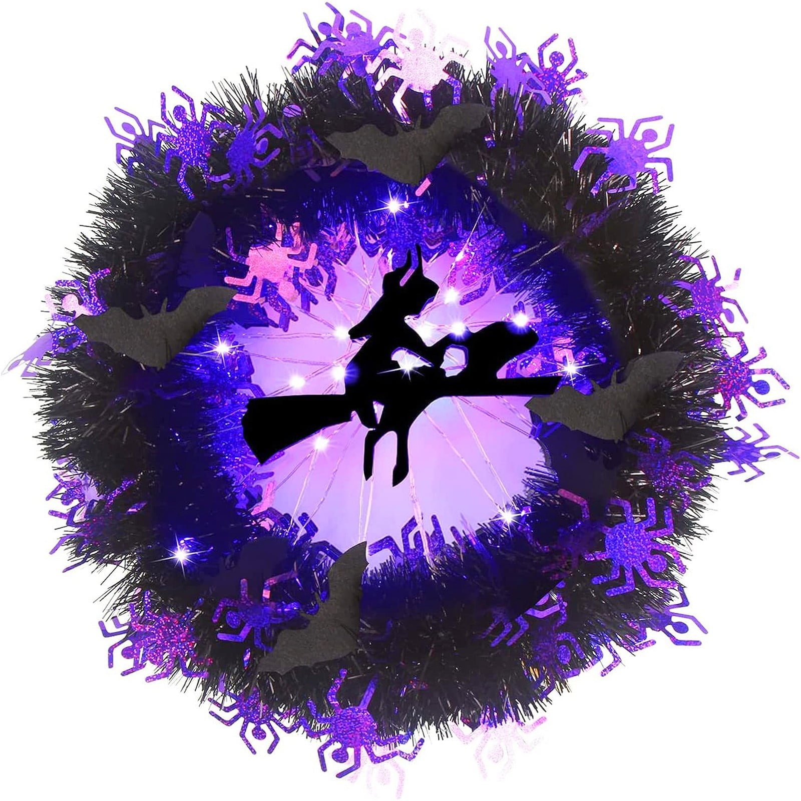 Okaydehi Wreath Halloween Wreaths LED Lights Purple Glow Wreath