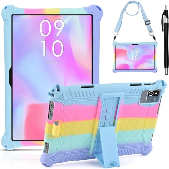 Okaysea 10.1 inch Silicone Tablet Case with Stylus Pen & Shoulder Strap, Moderness 10.1" Case, Soft Portable Protective Cover for QunyiCO 10.1, Azeyou Tab 6 10 inch