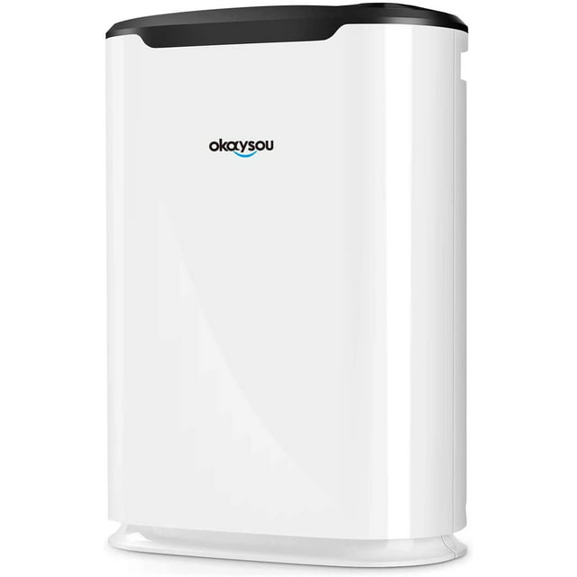 Okaysou Air Purifier with Washable Ultra-Duo 2 Filters, Medical Grade H13 True HEPA, 5-in-1 Cleaner Odor Eliminators for Pets Smokers Dust Pollen VOCs for Large Room, 500 Sq Ft, White
