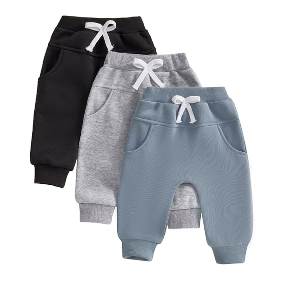 Okbabeha 3 Pack Baby Boy Pants Toddler Sweatpants Athletic Solid Color Elastic Waist Joggers Leggings