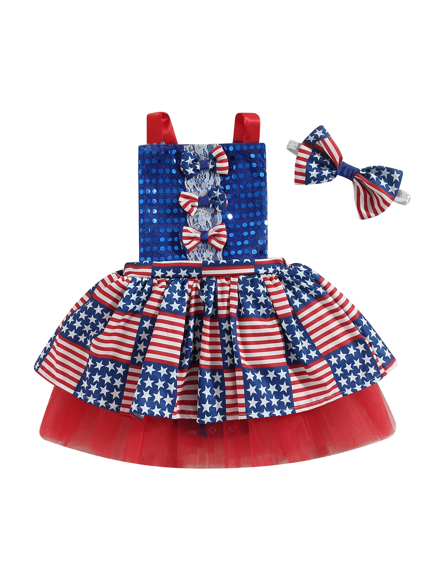 Organic Cotton Baby Girl 4th of July Outfit – American Flag Pink Muslin Smocked Bubble Dress main image 0