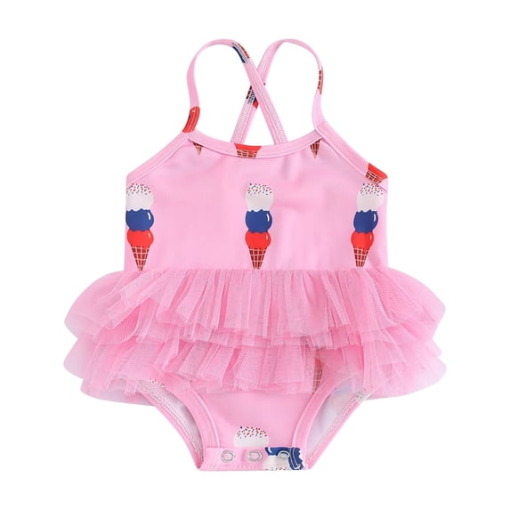 Okbabeha 4th Of July Baby Girl Swimsuit Newborn Toddler One Piece Sleveless Bathing Suit Cute Patriotic Beach Swim Wear