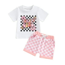 Okbabeha Aunties Girl Baby Girl Outfit Short Sleeve T-shirt Checkerboard Short Sets Toddler Infant Summer Clothes