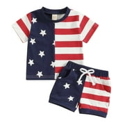 Okbabeha Baby Boy Girl 4th Of July Outfit Toddler USA Short Sleeve T Shirts Stars Stripes Shorts Fourth Of July Clothes