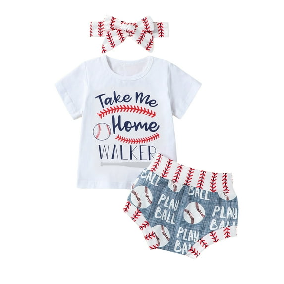 Okbabeha Baby Boy Girl Baseball Outfits Clothes Short Sleeve Tee Shirt Top+Short Pants Headband 3Pcs Summer Clothing Set