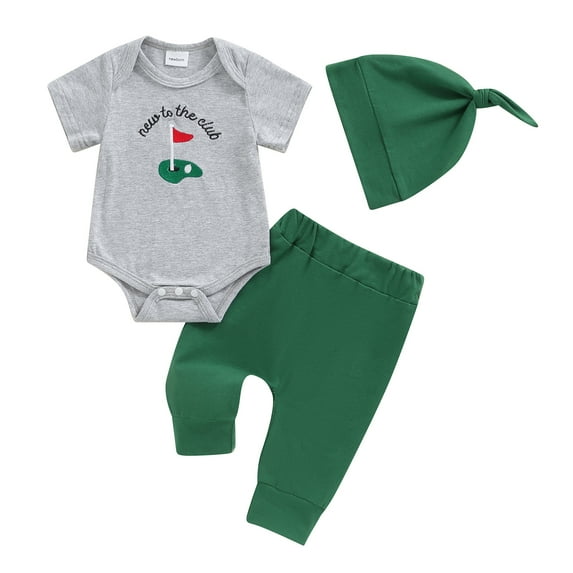 Okbabeha Baby Boy Golf Outfit Golf one-piece Romper+Golf Pants+Hat 3Piece Newborn Infant Golf Clothes Summer Birthday Set