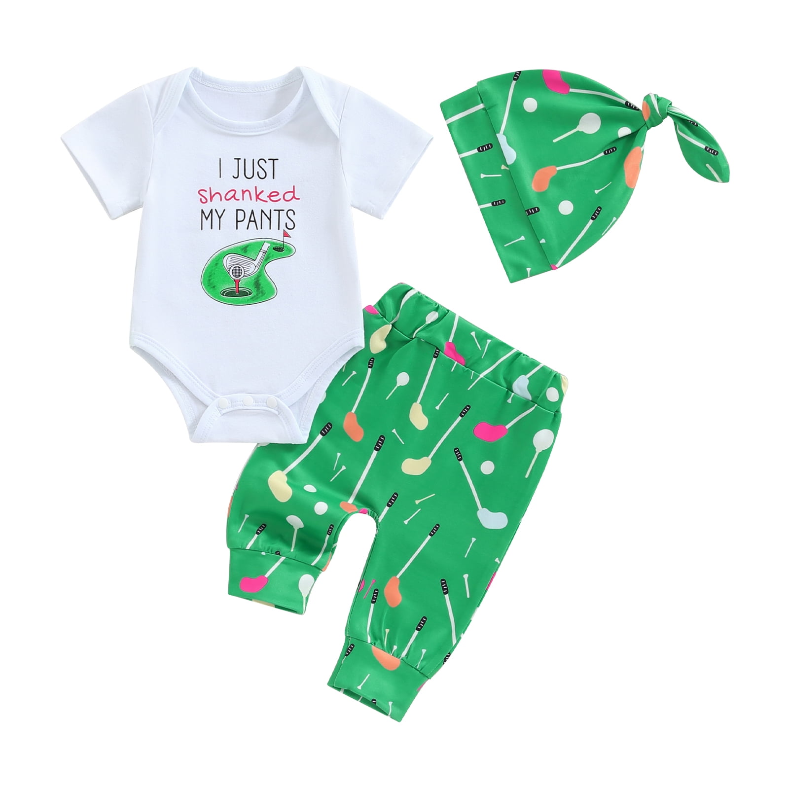 Okbabeha Baby Boy Golf Outfit Golf onepiece Romper+Golf Pants+Hat