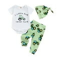 thumbnail image 1 of Okbabeha Baby Boys 3Pcs Farm Clothes Short Sleeve Tractor Print Romper + Pants + Hat Set Newborn Clothes, 1 of 8