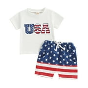 Okbabeha Baby Boys 4th of July Outfit USA Embroidery Tee Shirts Stars and Stripes Shorts Outfits Summer Clothes