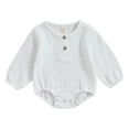 thumbnail image 1 of Okbabeha Baby Boys Bubble Romper 0 3 6 9 12 18Months Solid Crew Neck Linen Button Long Sleeve Onesie Fall Jumpsuit Clothes, 1 of 7