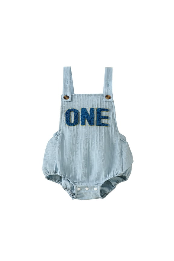 Baby Boys First Birthday Outfits One Year 1st Birthday  one-piece  Summer Romper Infant Sleeveless Letter Embroidery Overall
