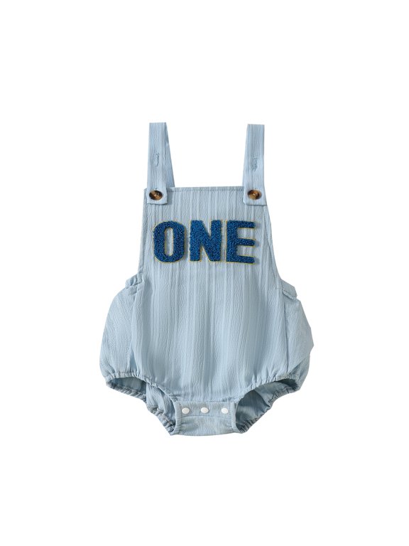 Baby Boys First Birthday Outfits One Year 1st Birthday one-piece Summer Romper Infant Sleeveless Letter Embroidery Overall