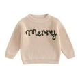 thumbnail image 1 of Okbabeha Baby Christmas Sweaters Cute Long Sleeve Letter Embroidery Knit Pullover Toddler Kids Girls Boys Winter Holiday Top, 1 of 1