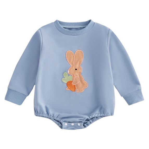 Okbabeha Baby Easter Sweatshirt Romper Bunny Embroidered Long Sleeve Jumpsuits
