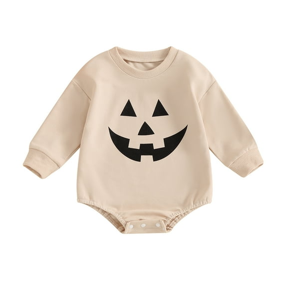 Okbabeha Baby Girl Boy Halloween one-piece Pumpkin Face Sweatshirt Romper Pumpkin Patch Bodysuit Halloween Clothes Outfit